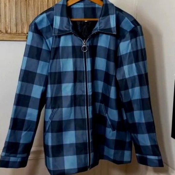 Tops - PLUS SIZE xxl Blue & Black, Plaid, zip up pocket lined jacket